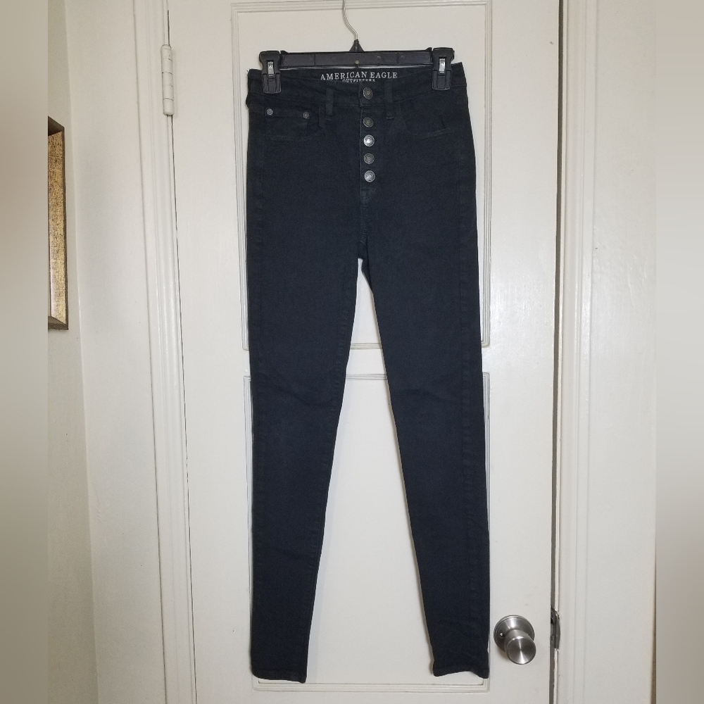 AMERICAN EAGLE OUTFITTERS black Super Highrise Jeggings Stretch 2 Long